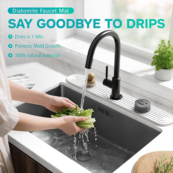 Stone Faucet Mat for Kitchen Sink – Diatomite Fast-Drying Stone Tray, Faucet
