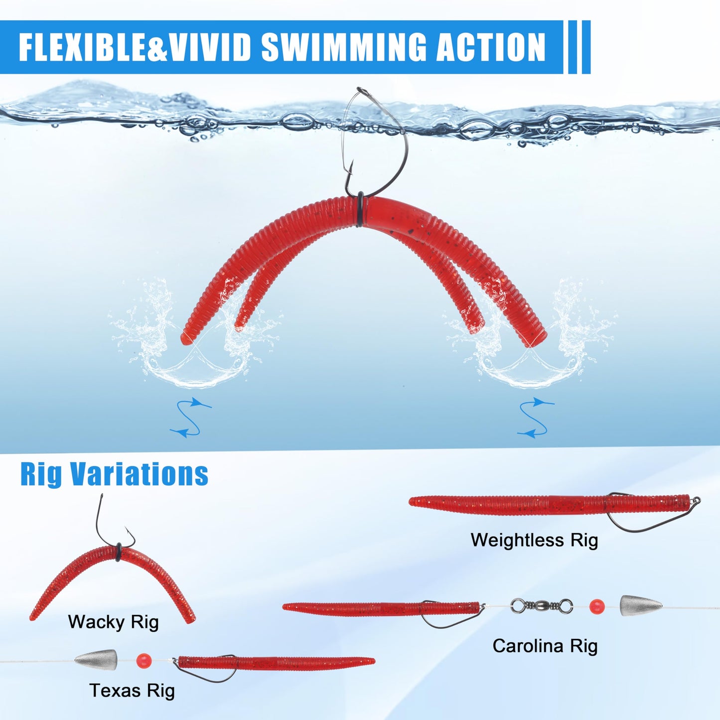 Wacky Rig Bass Fishing Hooks Kit, 116pcs Worms O Rings Weedless Wacky Rig Hooks Fishing Weights Swivels Tackle Box Kit for Bass Artificial Soft Stick Baits