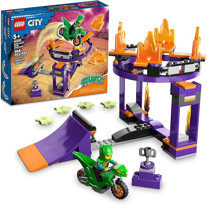 LEGO City Stuntz Dunk Stunt Ramp Challenge 2in1 Action Set with Self-Driving Dinosaur Motorcycle Toy and Stunt Rider Fun Activity for Kids Boys Girls 5 Years Old and Up 60359
