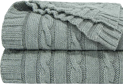 NTBAY 100% Pure Cotton Cable Knit Throw Blanket, Super Soft Warm 51x67 Knitted Throw Blanket for Couch, Sofa, Chair, Bed - Extra Cozy, Machine Washable, Comfortable Home Decor, Light Grey