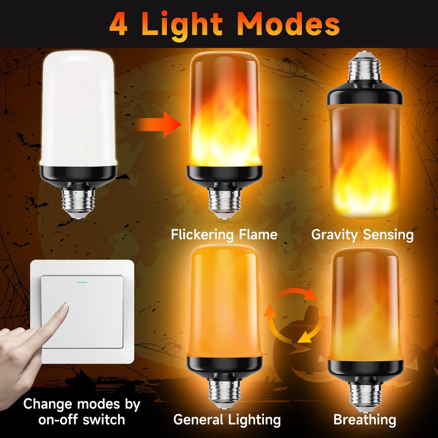 hyrion LED Flame Light Bulbs Outdoor, 4 Modes Flickering Lightbulb with Upside Down Effect, E26 Base Fire Flame Lights Bulb for Halloween Porch Christmas Indoor -2 Pack