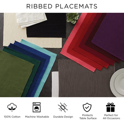 DII 100% Cotton Ribbed Everyday Basic Placemat (Set of 6), 13 x 9, Cardinal Red