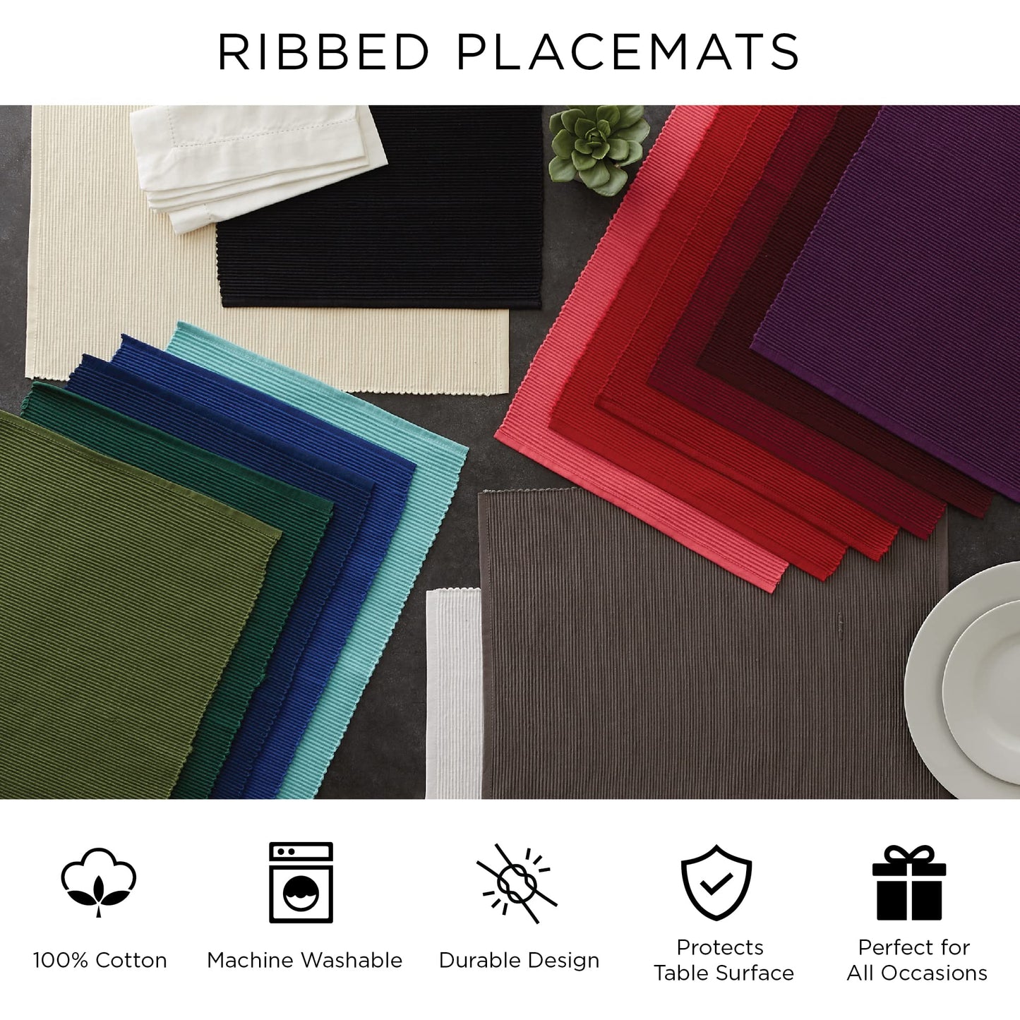 DII Buffalo Check Collection, Classic Farmhouse Tabletop Set, Placemat Set, 13x19, Black & White, 6 Piece