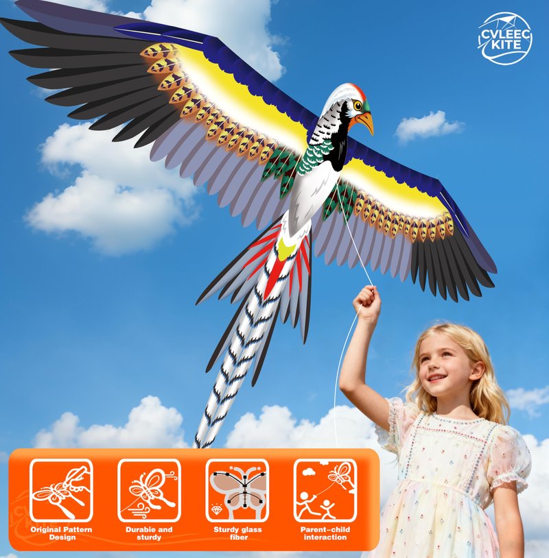 Parrot Kite for Kids & Adults, Outdoor Kite, Perfect for Beginners, Easy to use, Ideal for Beaches, backyards, Grassy Areas（Black）
