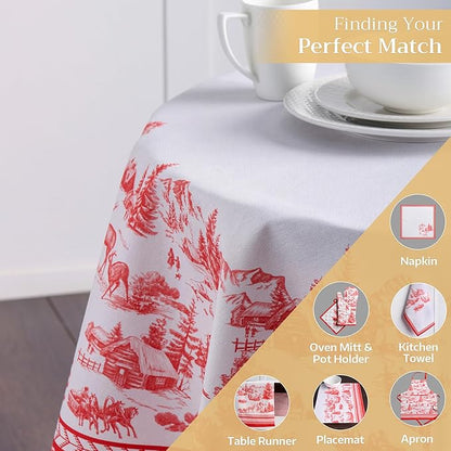 Maison d' Hermine Table Cloth Round Table 100% Cotton 63 Inches Fall Tablecloth Reusable Everyday Use for Thanksgiving Christmas Decorations Dining Farmhouse Party (Winter Jouy)