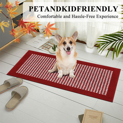 Ileading Christmas Kitchen Mat Sets 3 Piece Red Kitchen Floor Rugs with Non Slip Rubber Backing Machine Washable Runner Rugs for Winter Holiday Decor Laundry Hallway Doormat Valentine's Day