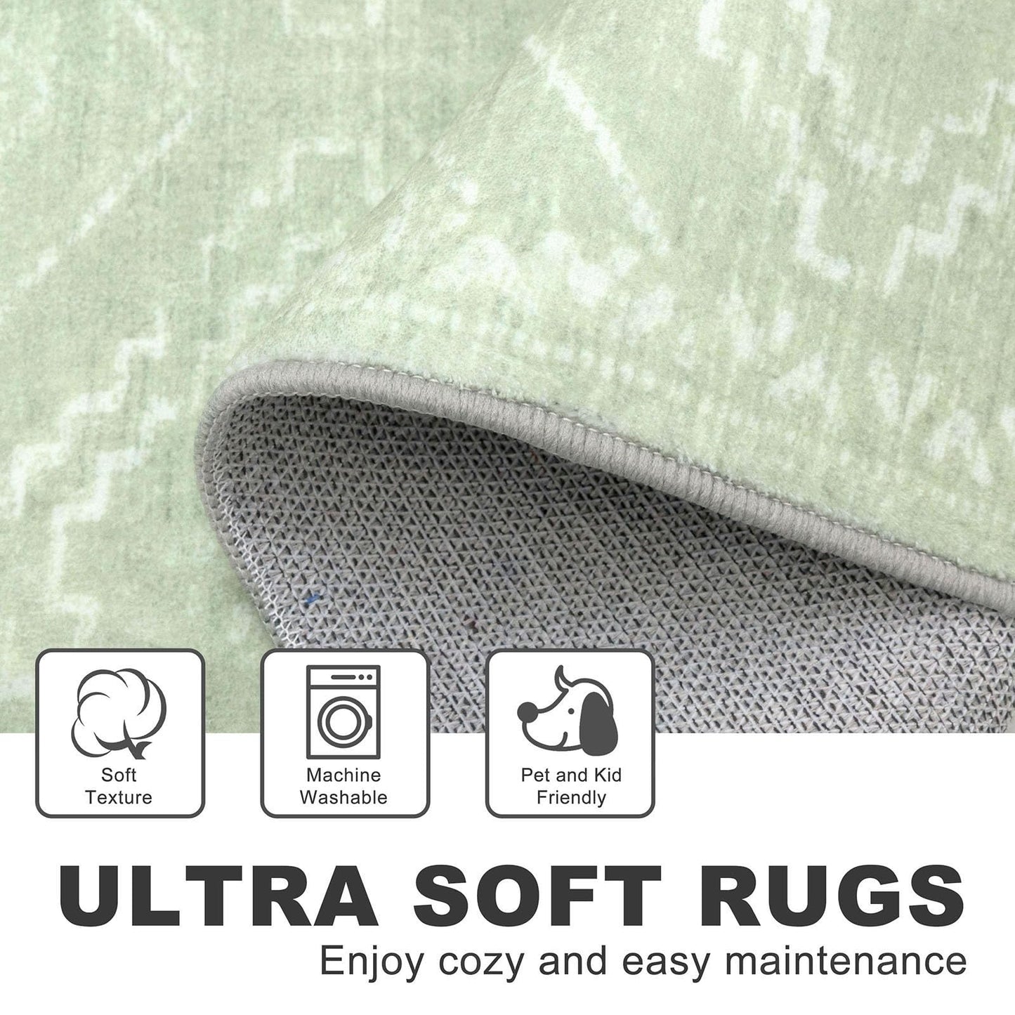 KILOCOCO Boho Entryway Rug 2x3 Printed Small Area Rug Indoor Door Mat Machine Washable Kitchen Rugs Super Soft Non Slip Throw Rugs for Bedroom Entrance Geometric Laundry Room, Grey Green