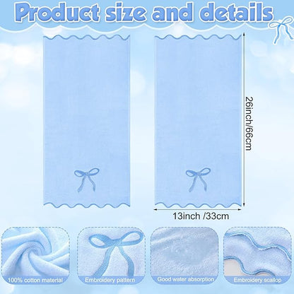 2 Pcs Blue Scalloped Hand Towels