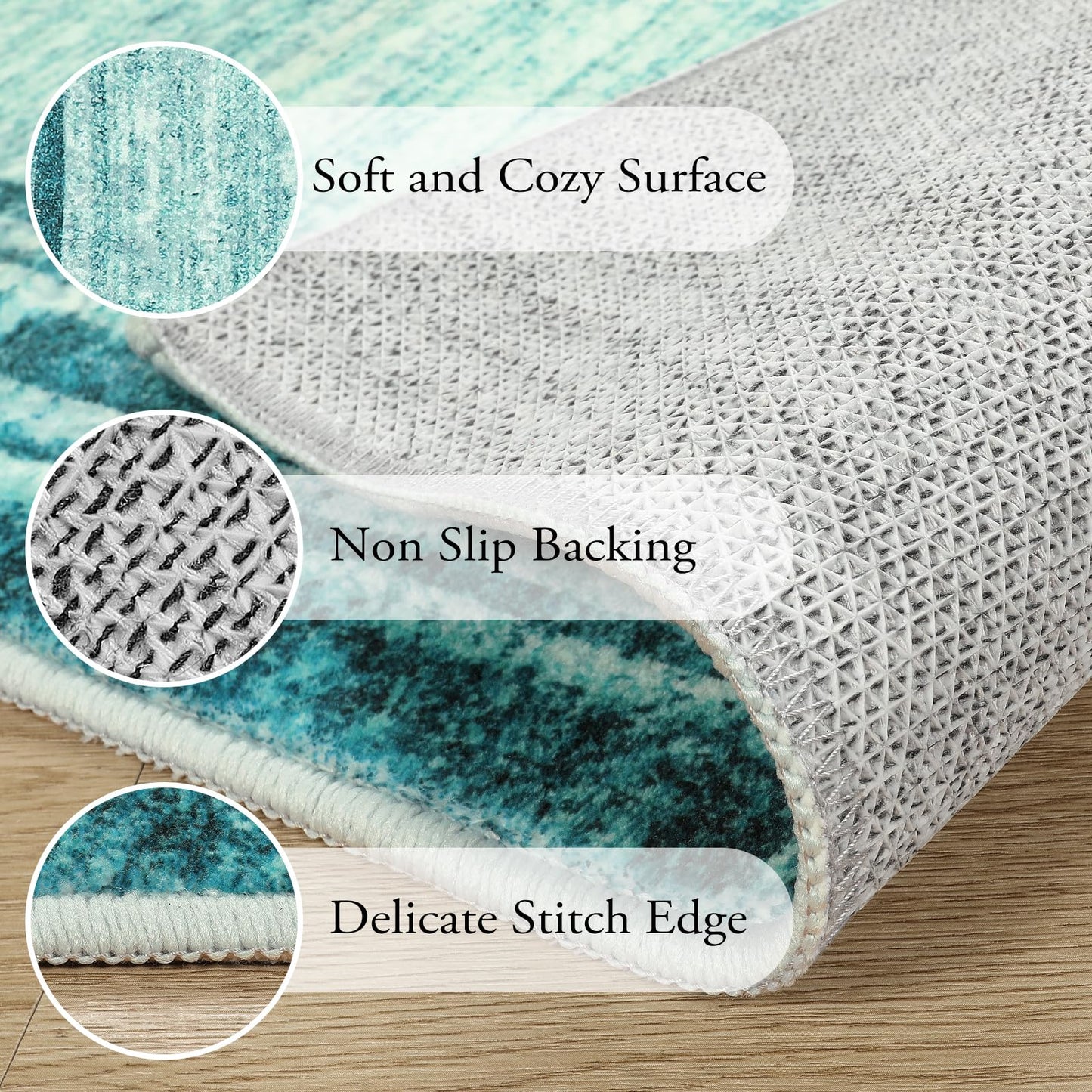 Lahome Modern Abstract Area Rug, Washable Teal 3x5 Kitchen Rugs Non Slip Large Entryway Rug Indoor, Low-Pile Soft Bathroom Mat Minimalist Throw Rug for Bedroom Living Room Stain Resistance