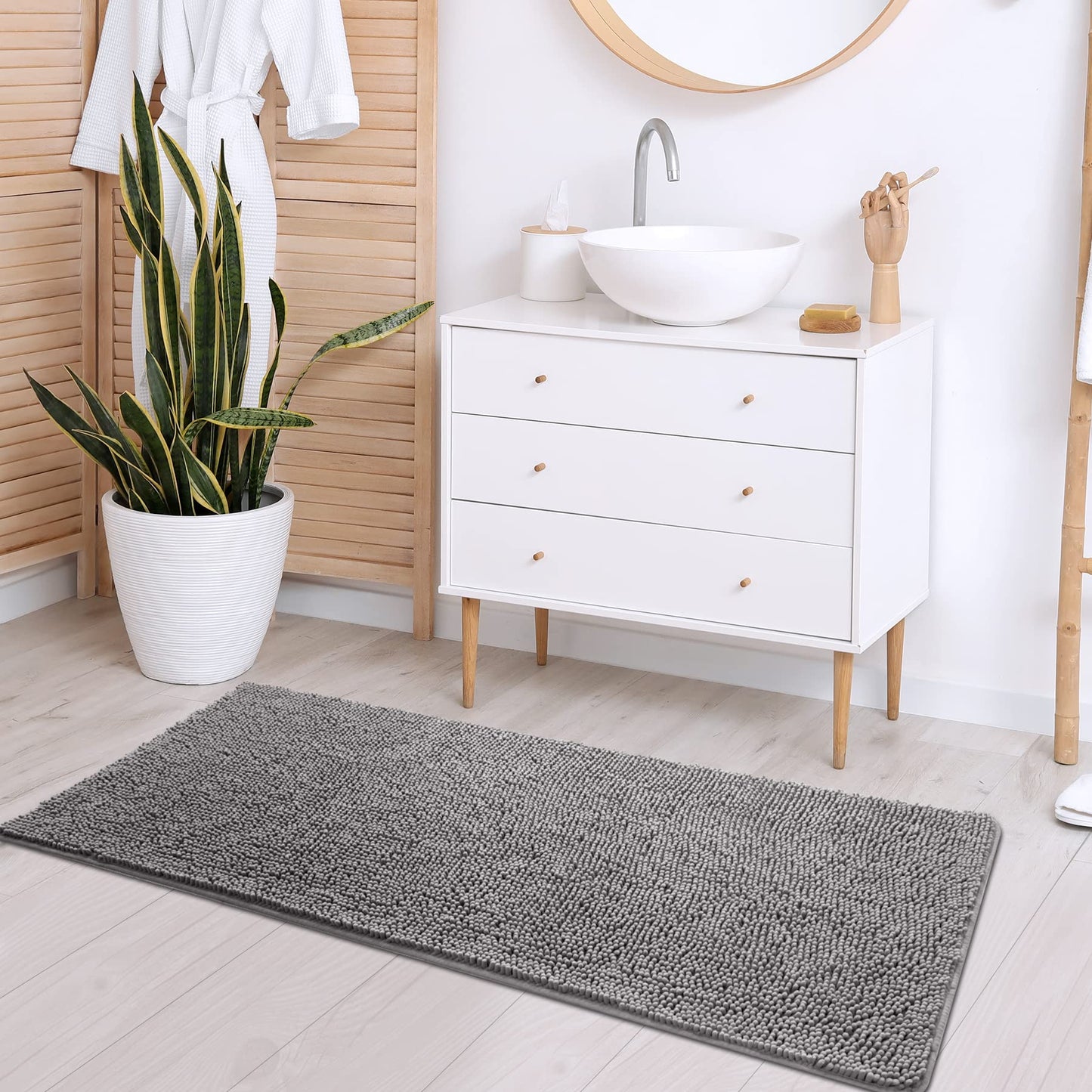 Noahas 24''x 60'' Grey Long Bathroom Rugs Runner,Absorbent Bath Mats for Bathroom Non-Slip with Rubber Backing,Soft Washable Carpet,Plush Chenille Shower Mats Shaggy Durable Bath Rugs