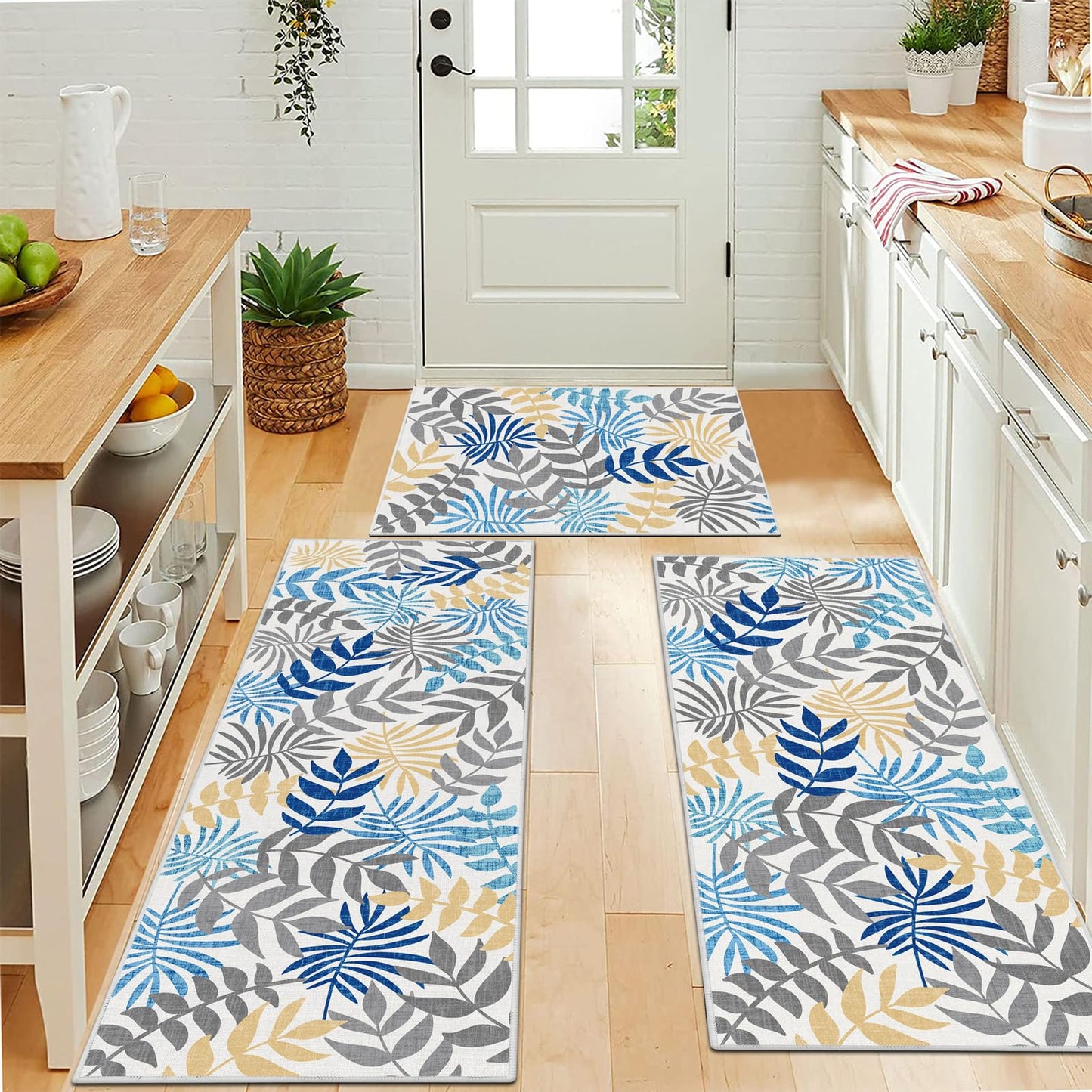 Bsmathom Boho Kitchen Rugs Sets of 3, Farmhouse Kitchen Rugs and Mats Set Non Skid Washable Kitchen Mats Non Slip Kitchen Floor Mats for Hallway Entryway Laundry Room