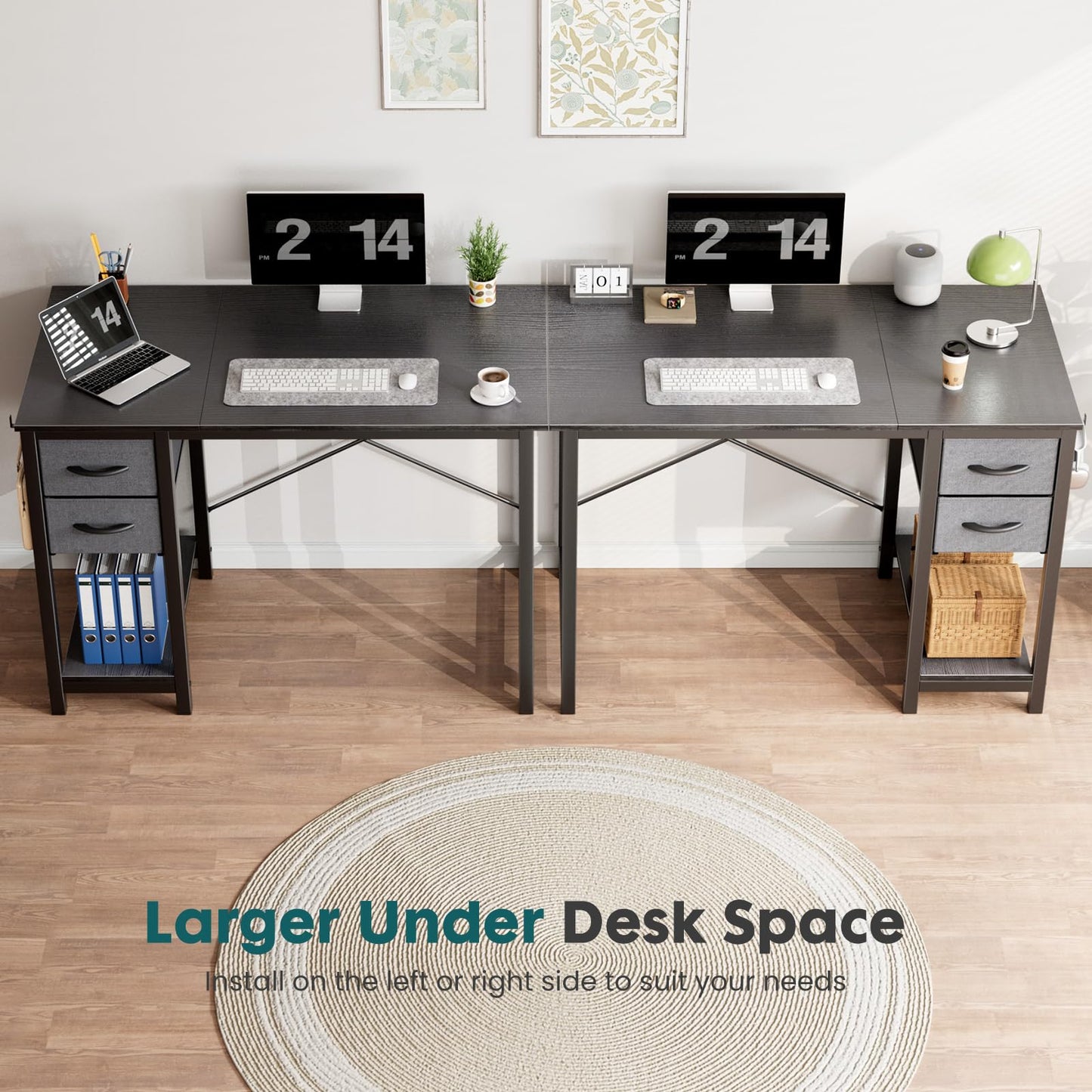 Sweetcrispy 40 Inches Computer Desk with Drawers, Home Office Writing Desk with X-Shaped Reinforcement, Modern Study Work Table with Side Hook, Sturdy Metal Frame, Black