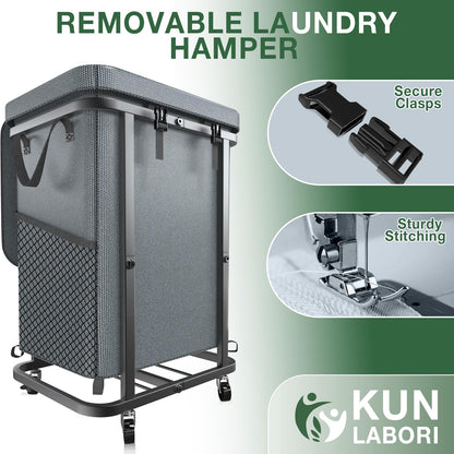 40 Gal(150L) Laundry Basket with Lid, Rolling Laundry Hamper with Wheels, Dirty Clothes Hamper with Metal Frame and Removable Bag Design, Suitable for Laundry Room, Bedroom - Grey