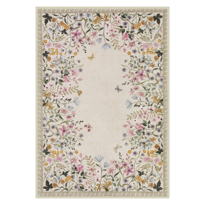 Wonnitar 5x7 Area Rug for Living Room, Floral Washable Rug for Bedroom, Boho Botanical Nursery Rug, Non Slip Soft Farmhouse Carpet, Beige Kids Playroom Decor (5x7 Beige)