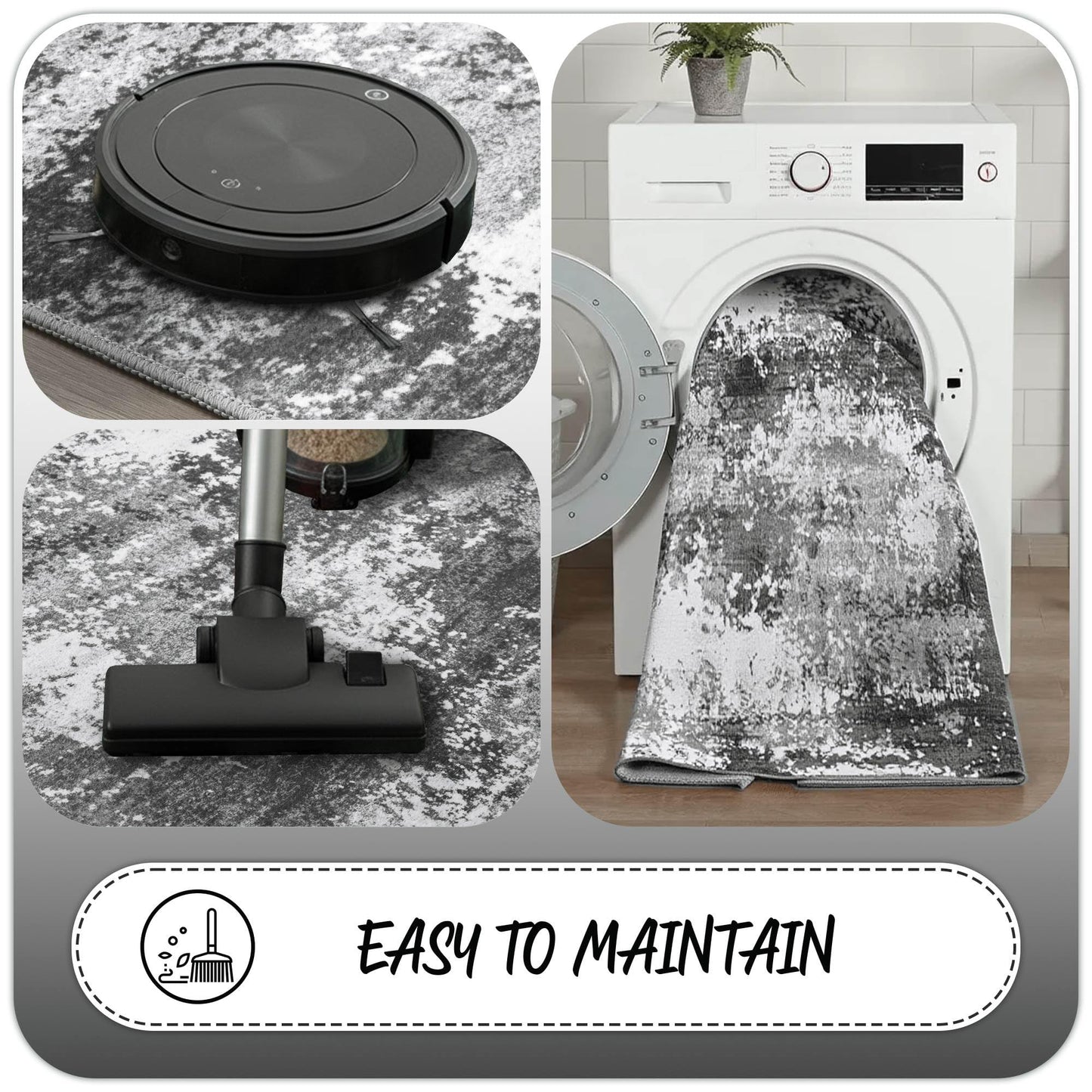 2x6 Rug Runners for Hallways Kitchen Non Slip Washable Grey Entryway Runner Rugs with Rubber Backing 6ft Long Carpet Runner for Laundry Room Bedroom, Low Pile Stain & Fade Resistant, Abstract Gray
