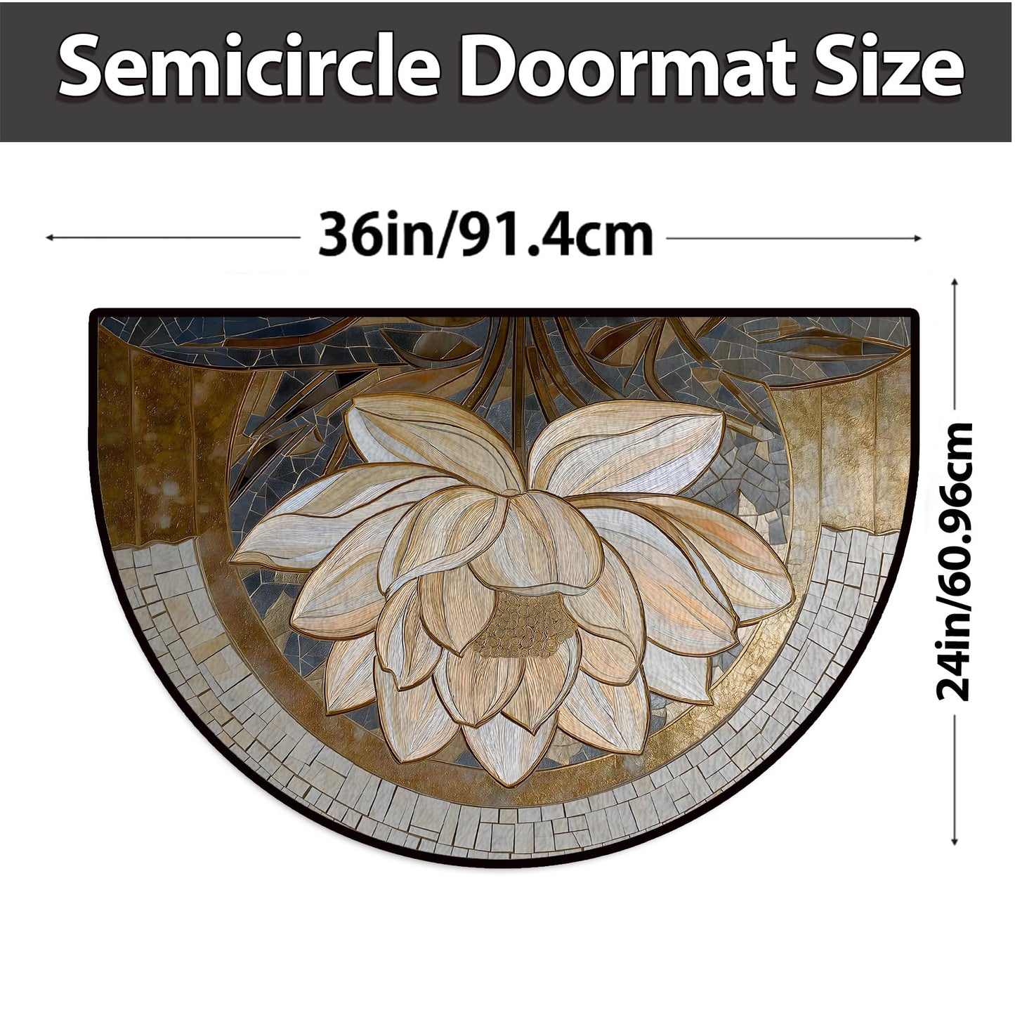 NYZE Semi Circle Door Mat Half Round Welcome Mat Non Slip Low-Pile Absorbent Half Circle Entryway Rug for Bathroom Bedroom Laundry Room(White Lotus, 24"×36")