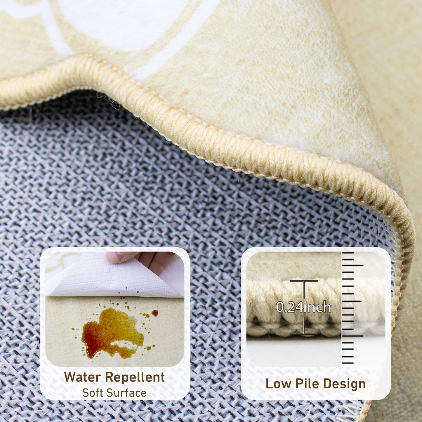 Bow Area Rug for Living Room, Soft Solid Low Pile Carpet for Dorm,Large Cute Washable Rugs 4x6 Soft Low Pile Non Slip Scalloped Rugs for Playroom College Bedroom Girls Room Decor