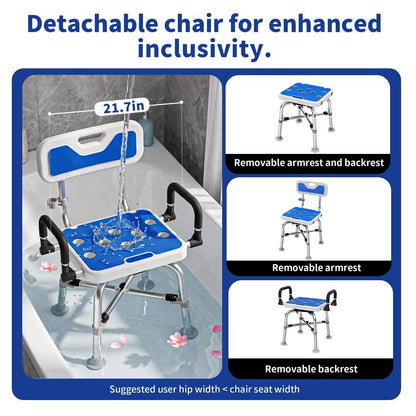 360° Swivel Shower Chair with Arms and Back, Heavy Duty 500 lbs Bariatric Bath Bench for Seniors Elderly Disabled Adults, Upgraded Adjustable Height Shower Stool for Inside Shower Stall