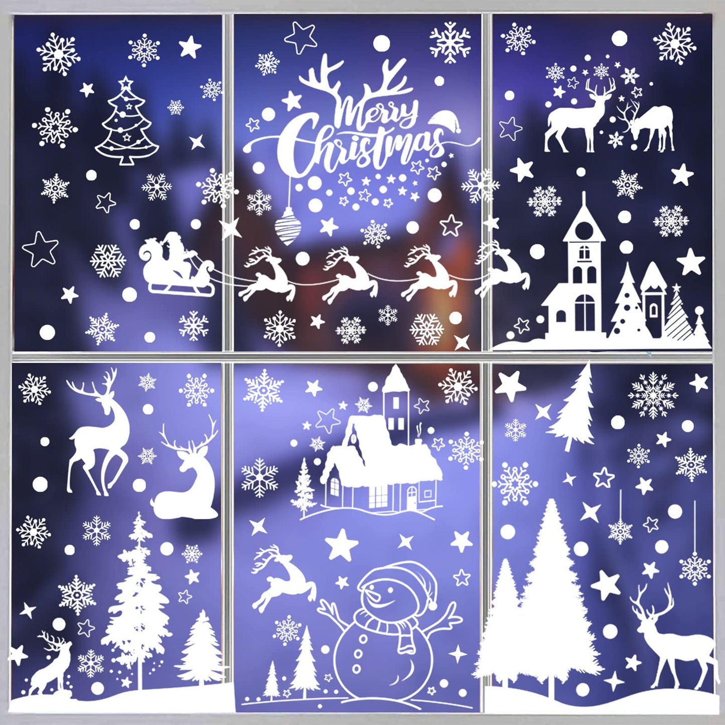 148 Pcs Christmas Snowflake Window Clings Stickers, Christmas Window Decorations