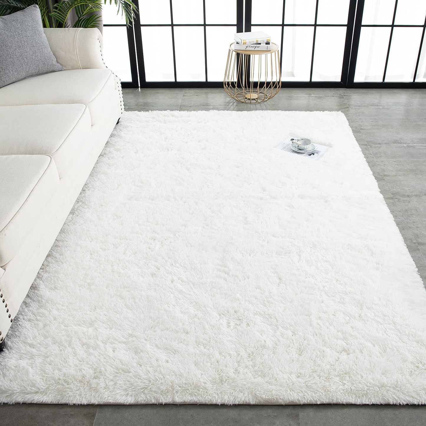 TWINNIS Super Soft Shaggy Rugs Fluffy Carpets 6x9 Feet, Indoor Modern Plush Area Rugs for Living Room Bedroom Kids Room Nursery Home Decor, Upgrade Anti-Skid Rectangular Fuzzy Rug, Cream White