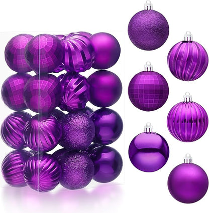 JOIEDOMI 24 Pcs Purple Christmas Balls Ornaments Set, 2.36" Christmas Tree Ornaments Shatterproof, Xmas Balls Hanging Decorations for Tree Wreath Garland Holiday Wedding Indoor Party Decor