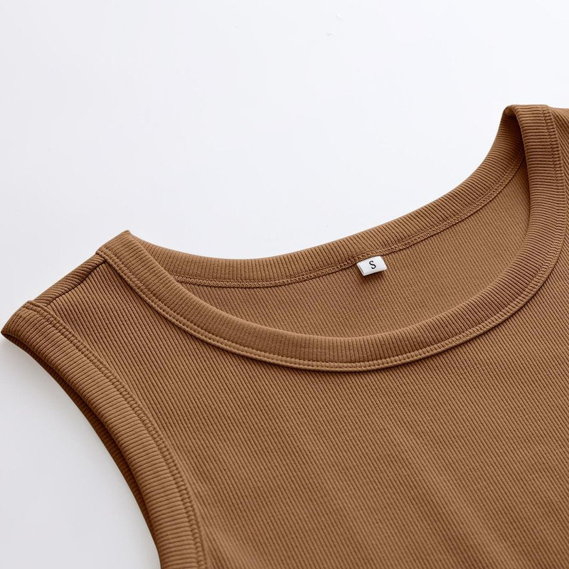 ANRABESS Womens Sleeveless High Neck Tank Tops Fashion Summer Casual Basic Slim Fit Ribbed Racerback Top Shirt Clothes Coffee Large