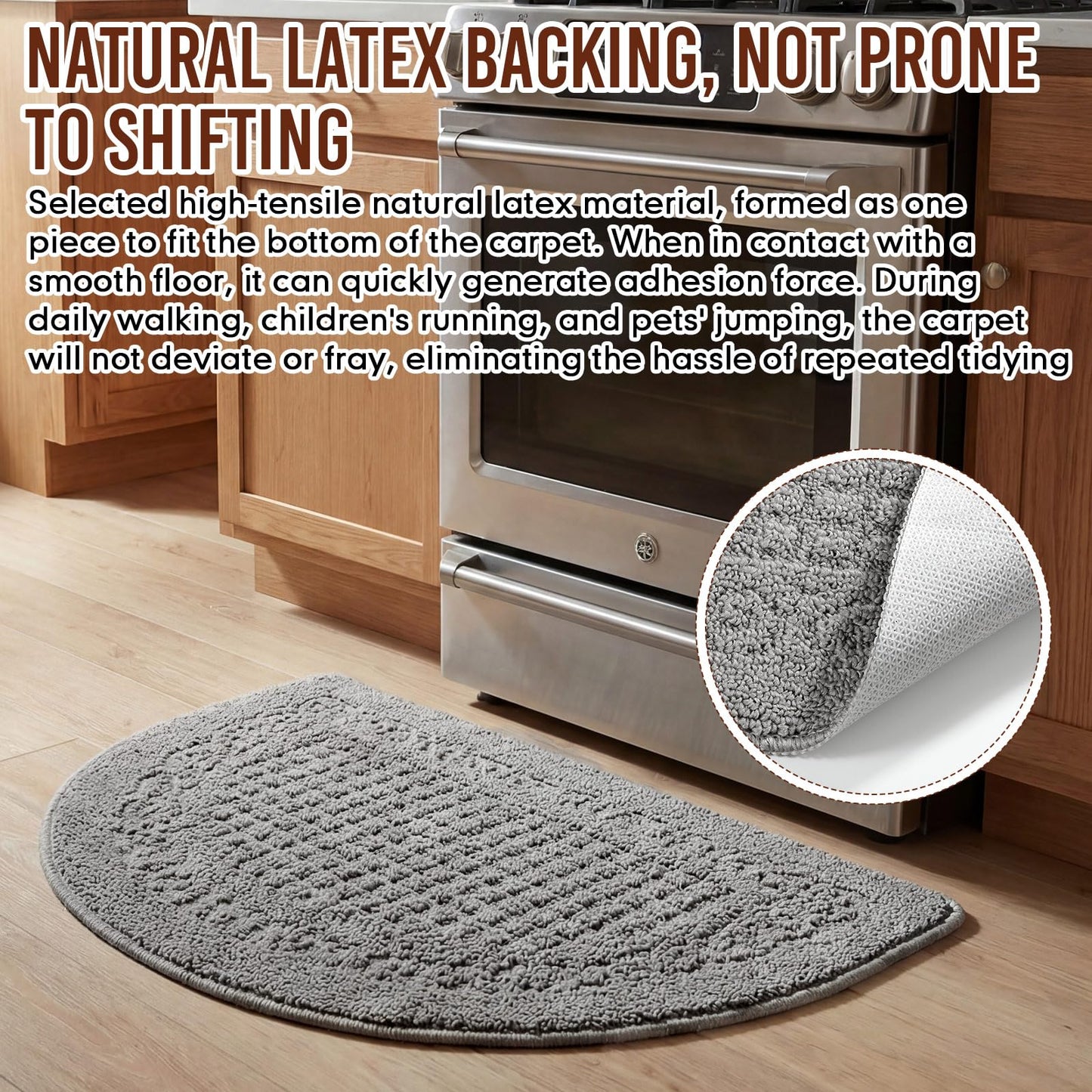 Drydiet 2 Pcs Kitchen Rugs 15 x 22 Inches 18 x 30 Inches Kitchen Mats Non Skid Washable Doormat Indoor Entrance Absorbent Standing Half Circle Carpet for Home Floor Patio Garage Door(Grey)
