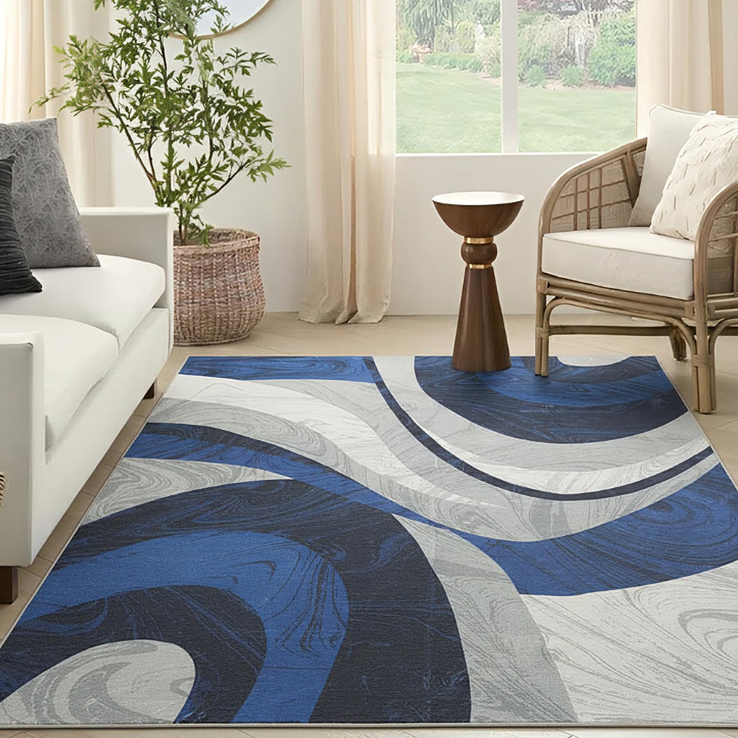 Washable Area Rug for Living Room, Indoor, Dinig Room – Soft Pile Non-Slip Rug for Kitchen – Modern Contemporary Design Machine Washable Carpet, Foldable Rug, Easy to Clean – (5X7-Dark Blue)