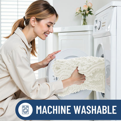 Smiry Bathroom Rugs Mat 40x32, Extra Soft Absorbent Chenille Bath Rugs, Non Slip Rubber Backing Machine Washable Quick Dry Bath Mats for Bathroom Floor, Tub, Shower, Home Decor Accessories, Ivory
