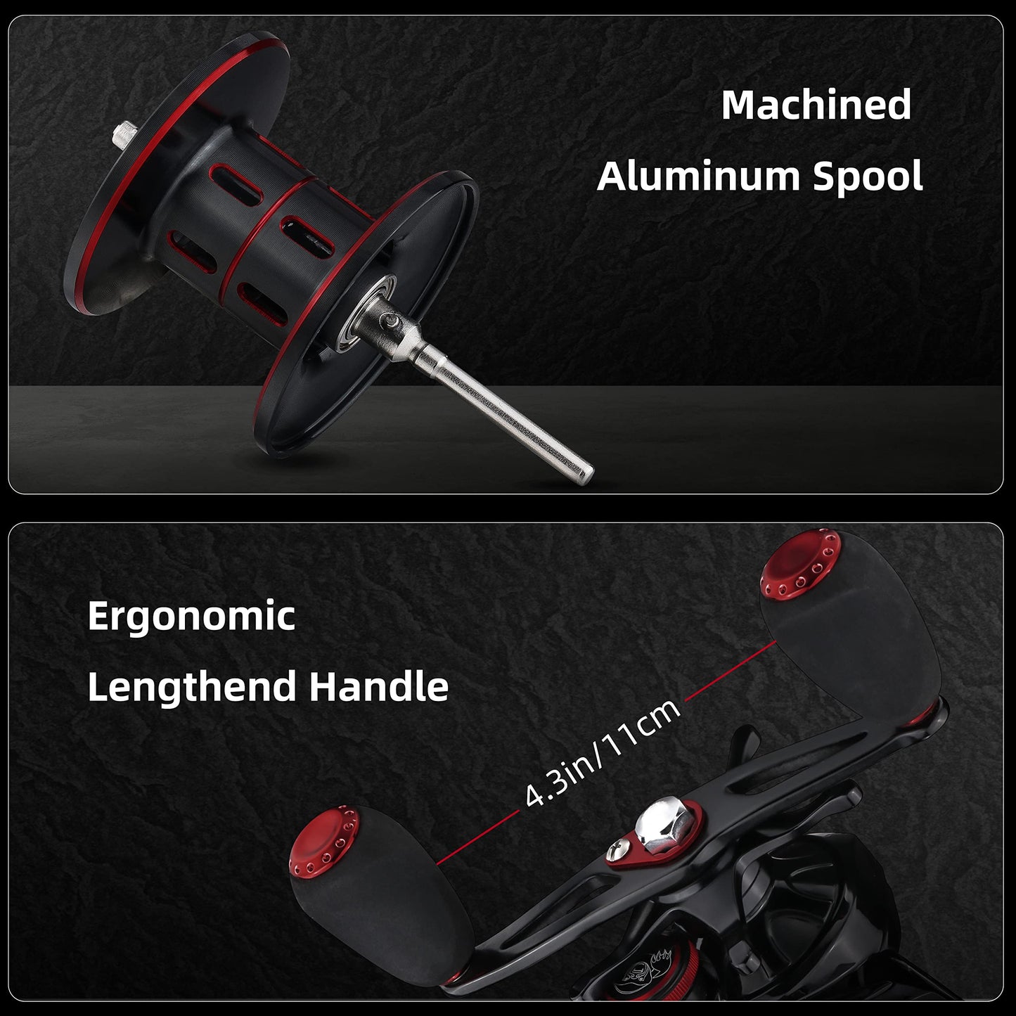 RUNCL Heroism Fishing Baitcasting Reels, 17.64LB Carbon Fiber Baitcasters, 7.3:1 Gear Ratio, 12 Levels Magnet Brake System, 7+1 BB, New Compact Design High-tech Innovation with Fish Bite Alarm System
