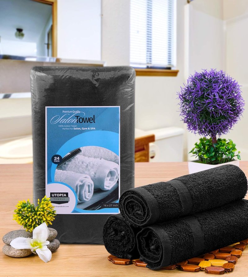 Utopia Towels - Highly Absorbent Cotton Salon Towels | Pack of 24, 16" x 27", Black
