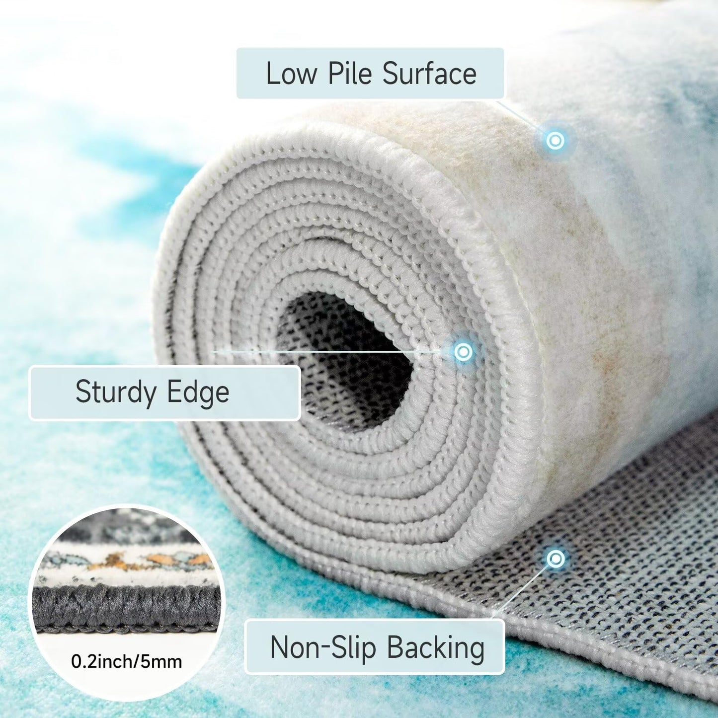 Beach Pattern 2x6ft Runner Rug Non Slip Washable Kitchen Runner Rug with Rubber Backing，Low-Pile Soft Washable Runner Rugs for Hallway Entryway Kitchen Bedroom Living Room Bathroom