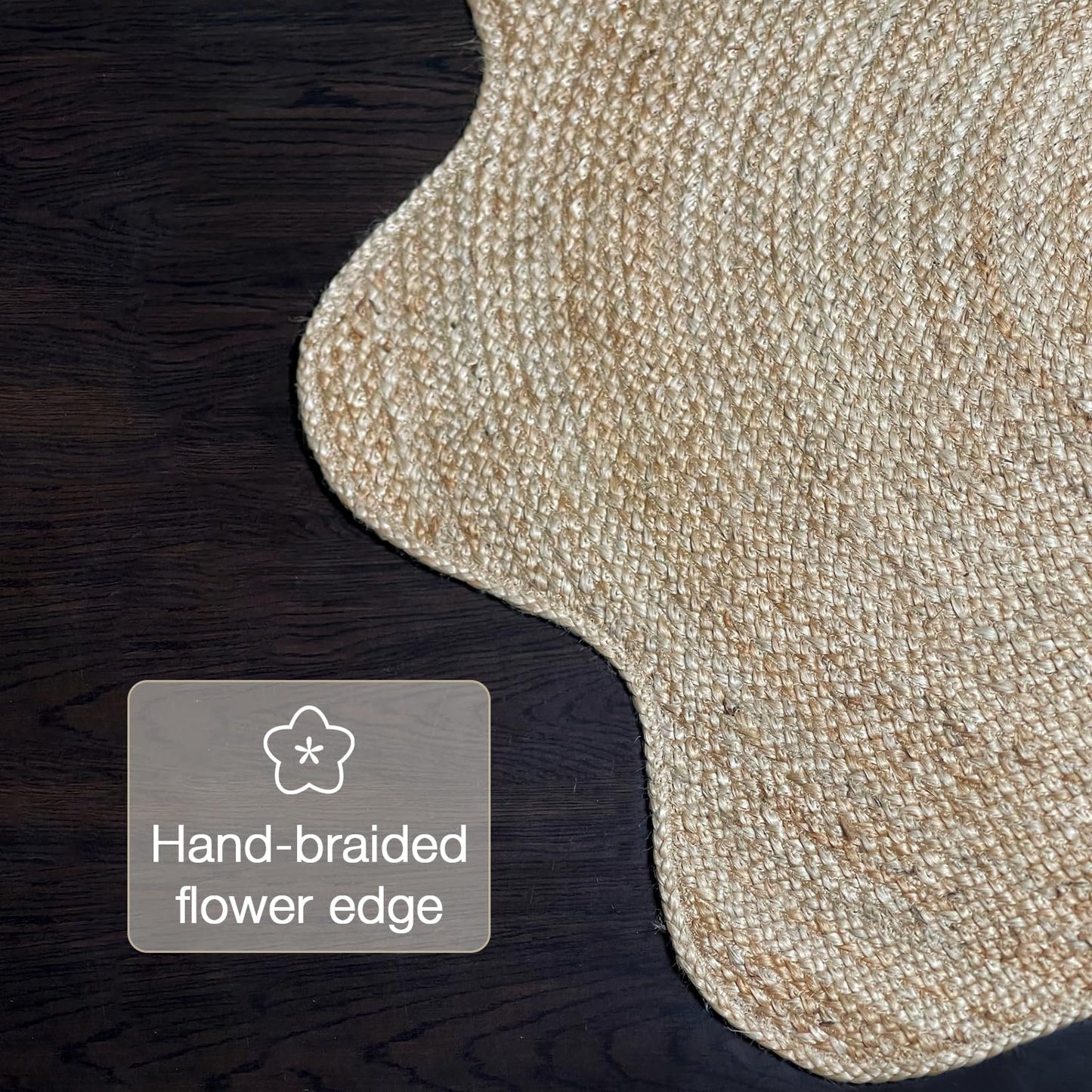 Chardin Home Hand Woven Natural Jute Braided Rug – 4x4 ft Scalloped rug| Rustic Boho Farmhouse Reversible Rug for Entryway, Front Door, Kitchen, Nursery, Dining Room, or Patio | Solid Natural jute Rug