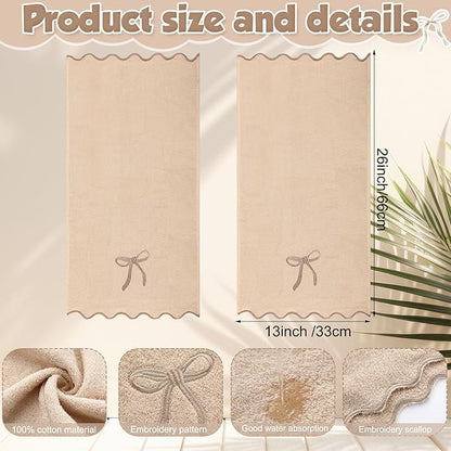 2 Pcs Brown Scalloped Hand Towels