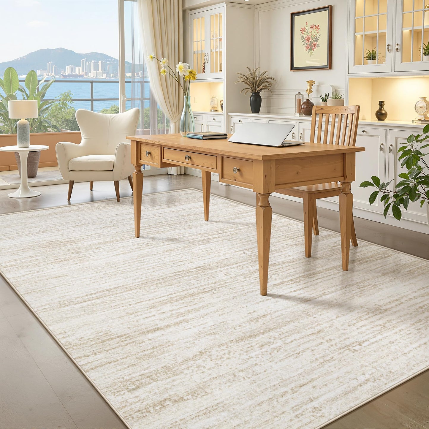 Area Rug 5x7 Living Room Rugs: Washable Modern Rug Non-Slip Soft Rugs Stain Resistant Printed Rug Indoor Carpet for Bedroom Kitchen Dining Room Nursery Home(Beige, 5'x7')