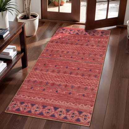 SERISSA 2x4 Rugs for Entryway, Washable Non-Slip Kitchen Runner Rug Small Red Ochre Rug, Soft Low-Pile Boho Geometric Door Mat Indoor Entrance Front Door Carpet for Bedroom Bathroom