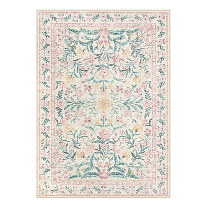 Lahome Sylvie Pink Bedroom Rug for Girls Room Decor, 5x7 Washable Cute Playroom Nursery Rug, Soft Floral Low Pile Carpet for Kids Living Dining Room Indoor, Pink/Multi