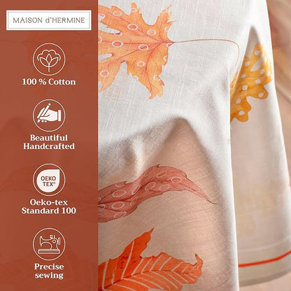 Maison d' Hermine Table Cloth Round Table 100% Cotton 69 Inches Fall Tablecloth Reusable Everyday Use for Thanksgiving Christmas Decorations Dining Farmhouse Party (Colours of Autumn)