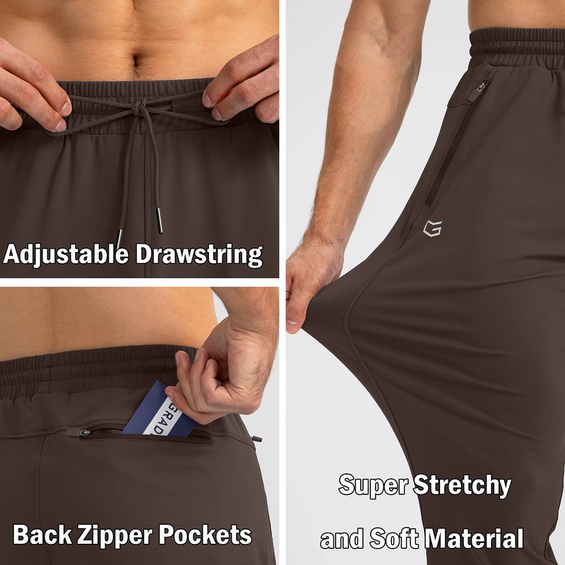 G Gradual Men's Sweatpants with Zipper Pockets Tapered Joggers for Men Athletic Pants for Workout, Jogging, Running (Brown, Medium)