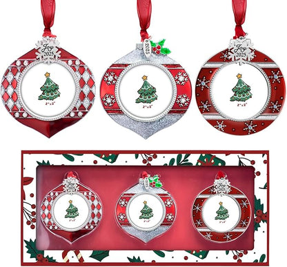 2025 Christmas Tree Ornaments 3 Piece Picture Frame Hanging Ornament Decorative Holiday Keepsake Gift Snowflake Pendant with 2” Photo Frame Insert for Picture of Pet (3 Piece Gift Set)