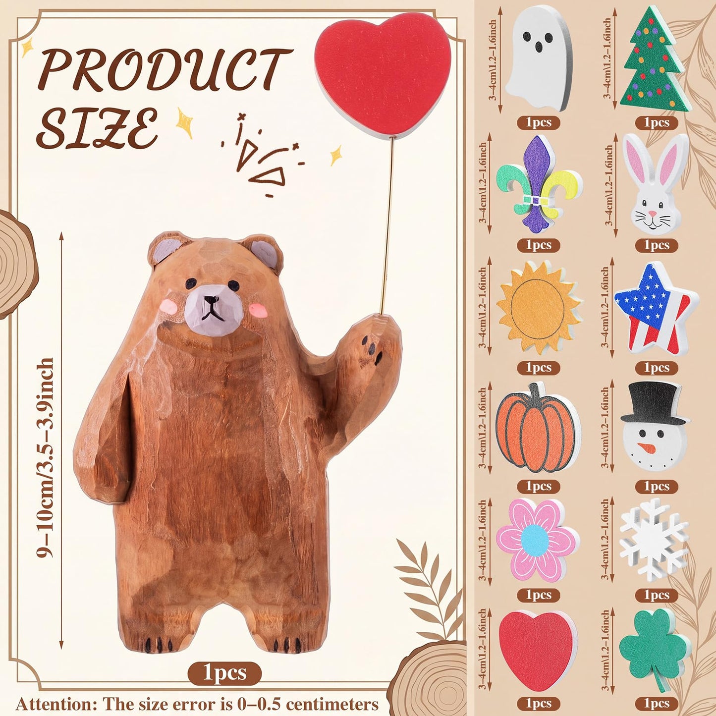 Novabright 13 Pcs Interchangeable Seasonal Tabletop Sign 4th of July Wooden Brown Bear Decor Mini Standing Signs Farmhouse Convertible Holiday Wood Welcome Sign for Summer Independence Day Table Decor