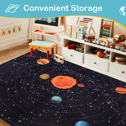 PCSWEET HOME Outer Space Kids Rug for Bedroom Educational Rug for Playroom 4' 11" x 6' 7" Washable Kids Play Mat for Living Room Large Area Rug for Living Room