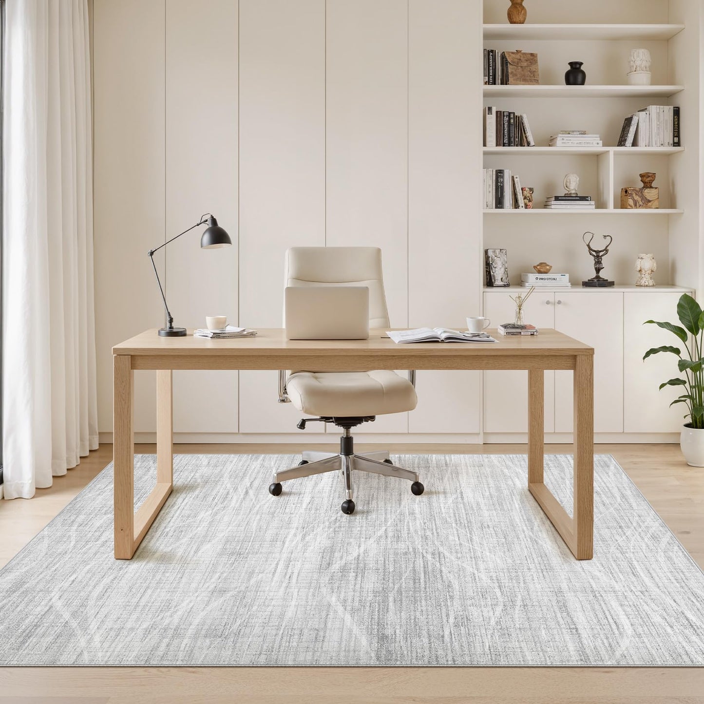WITSHOCK Washable Rugs 8x10 Modern Area Rugs, Thin Rug for Living Bedroom Dining Room Nursery Kitchen Office, Wave Striped Rugs Indoor Carpet Soft Non Slip Stain Resistant Home Decor, Light Grey