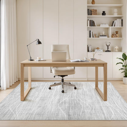 WITSHOCK Washable Rugs 8x10 Modern Area Rugs, Thin Rug for Living Bedroom Dining Room Nursery Kitchen Office, Wave Striped Rugs Indoor Carpet Soft Non Slip Stain Resistant Home Decor, Light Grey