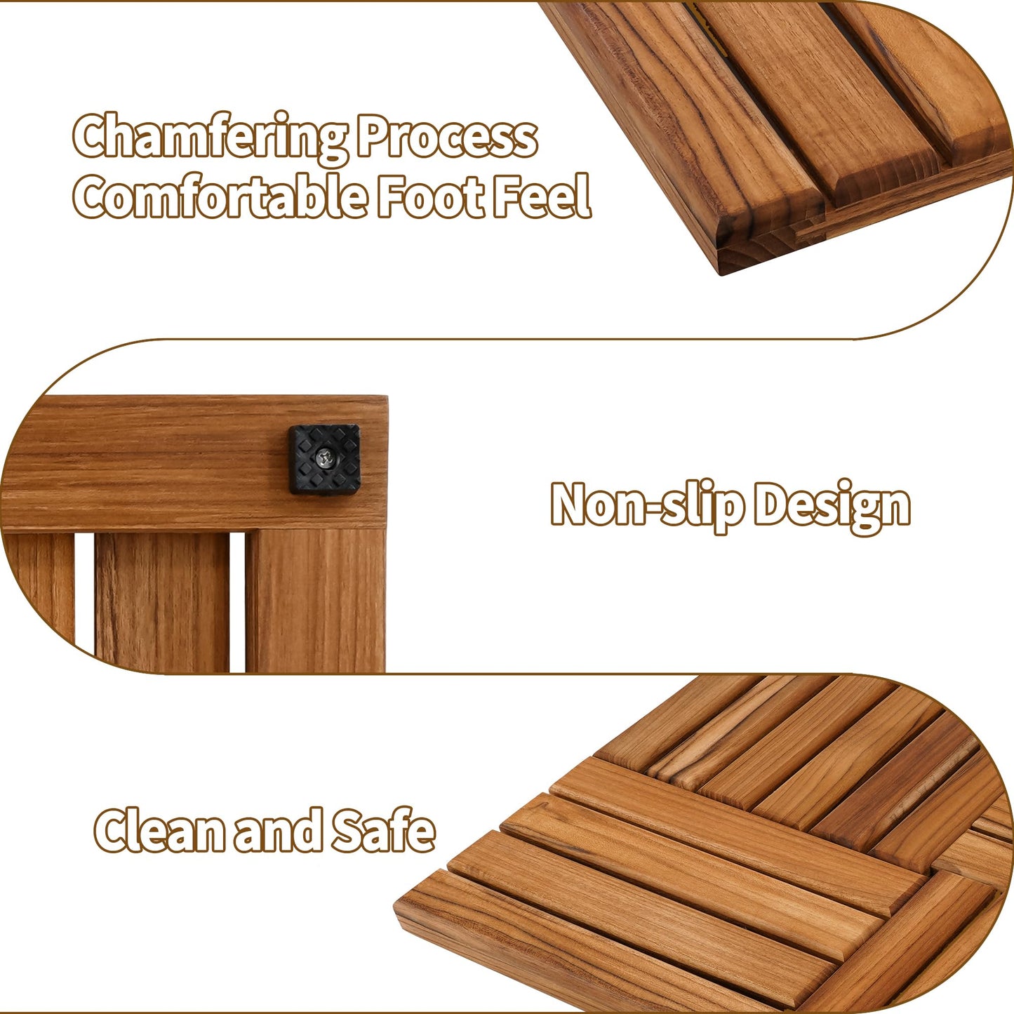 Utoplike Teak Wood Bath Mat, Wooden Shower Mat for Bathroom, 24 x 16 inch Non Slip Wood Floor Sturdy Mat for Inside Shower Luxury Spa Home or Outdoor