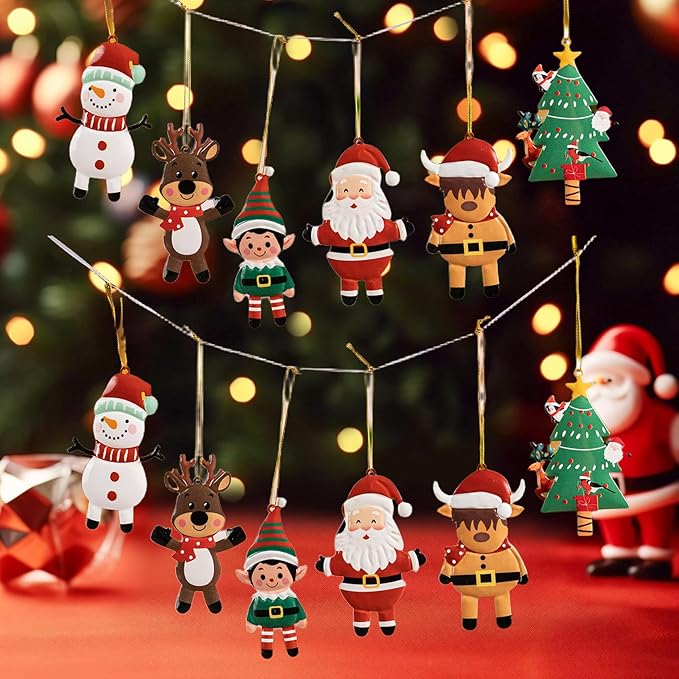 Christmas Tree Ornaments Set of 12 Metal Long-Lasting Festive Holiday Ornament for Seasonal Display-Christmas Party Decorations for Mantel,Shelves, Home Accents