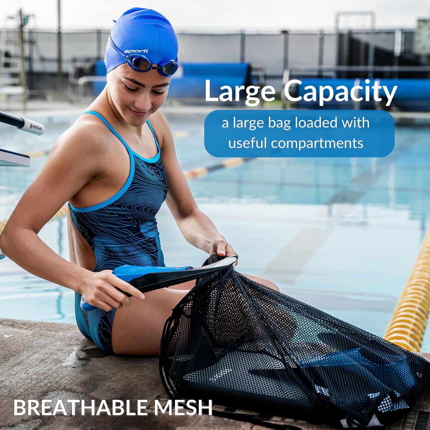Sporti Swim Mesh Bag – Breathable Drawstring Swim Gear Bag with Quick-Dry Mesh, Durable Toggle Closure, Spacious Storage for Pool, Beach & Gym – Ideal for Swimmers & Water Sports - Purple