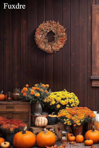 Eucalyptus Fall Wreaths for Front Door 15", Handmade Fall Leaves Wreath for Autumn, Floral Farmhouse Wreath for Wall and Outside Indoors