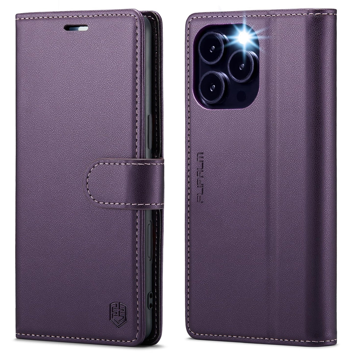 FLIPALM Wallet Case for iPhone 15 Series, RFID Blocking Credit Card Holder, PU Leather Folio Flip Kickstand Protective Shockproof Cover for Apple 15 Series (Purple, iPhone 15 Pro Max - 6.7")