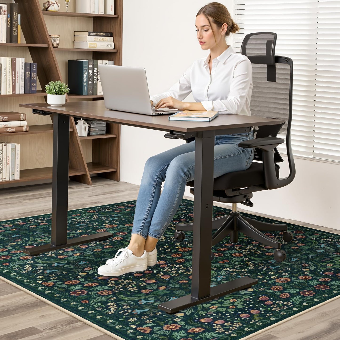 Anidaroel Floral Office Chair Mat for Hardwood Floor, 36"x48" Desk Chair Mat for Hard Floors, Under Desk Rug for Rolling Chair, Anti-Slip Computer Chair Mat, Low Pile Carpet Protector Mat